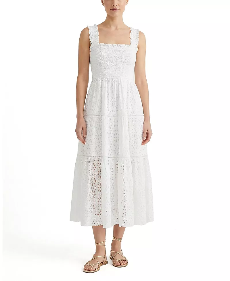 Change of Scenery Kristen Sleeveless Smocked Eyelet Midi Dress