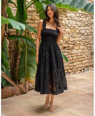  Kristen Sleeveless Smocked Eyelet Midi Dress