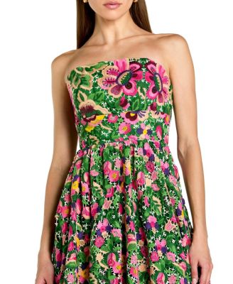  Strapless Floral Embroidered Midi Dress