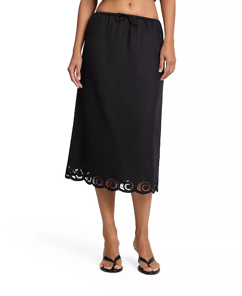 Onia Air Linen Scallop Midi Skirt