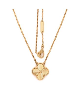  Vintage Alhambra Pendant Necklace Guilloche 18K Gold, 16.5"