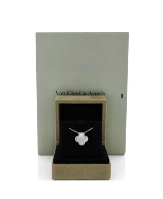  Vintage Alhambra Pendant Necklace 18K White Gold and Mother of Pearl, 16.25"