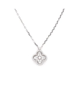  Sweet Alhambra Pendant Necklace 18K White Gold with Diamonds, 15.5"