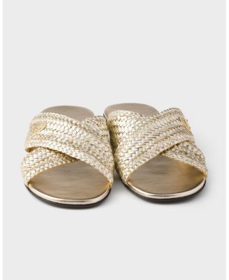  Women's Woven Leather Crisscross Slides