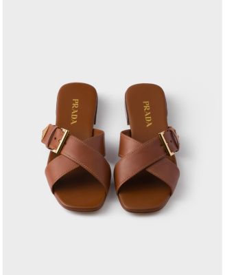  Women's Leather Crisscross Slides With Buckle