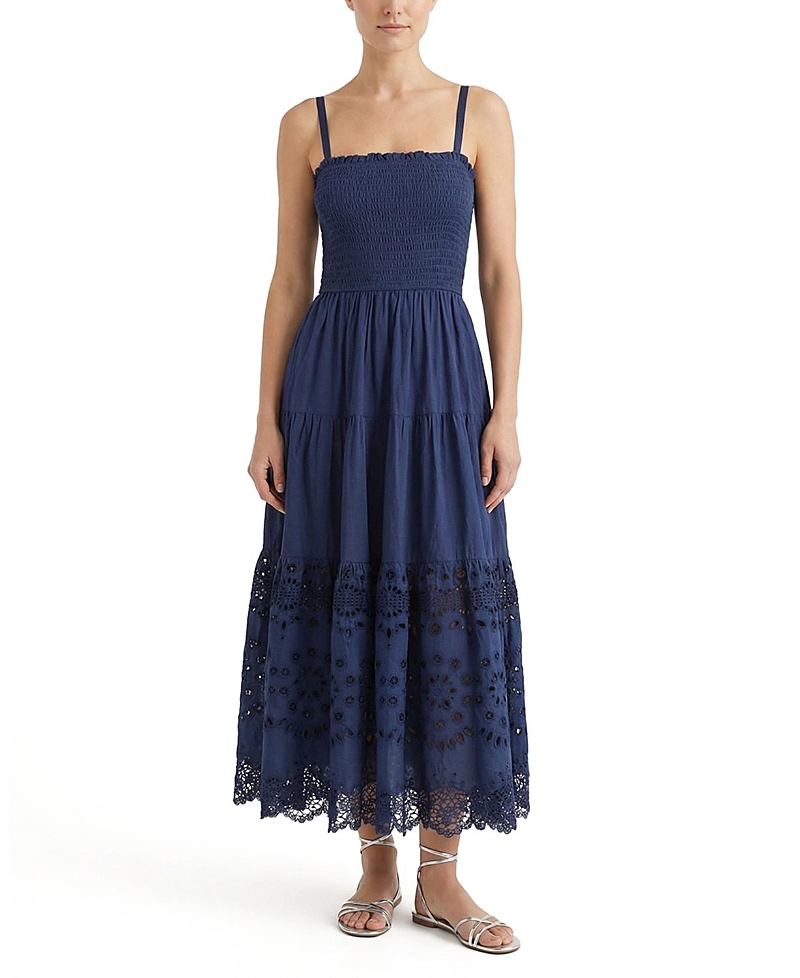 Change of Scenery Kristen Smocked Embroidered Tiered Midi Dress