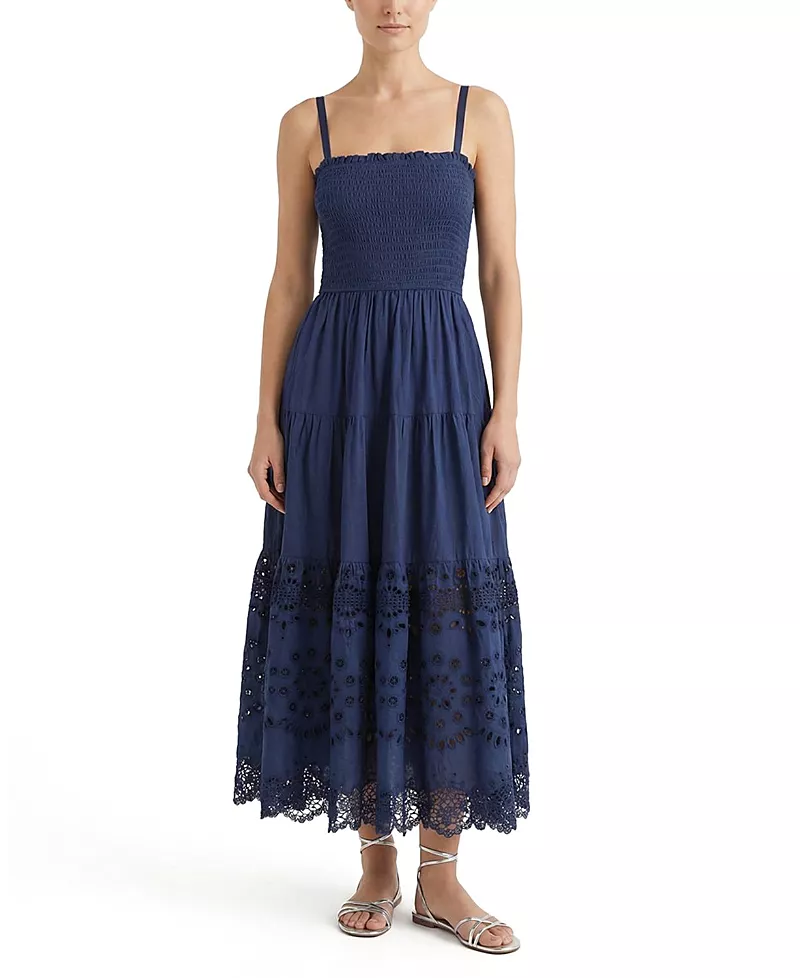 Change of Scenery Kristen Smocked Embroidered Tiered Midi Dress