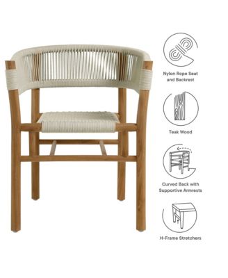  Vienna Outdoor Patio Teak and Rope Curved-Back Dining Armchairs, Set of 2