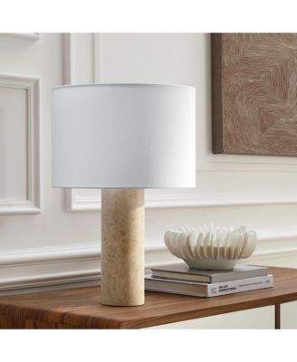 Zenith Travertine Table Lamp With Fabric Drum Shade
