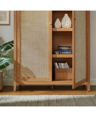 Calista 79" Tall Wide Rattan Arched Storage Cabinet
