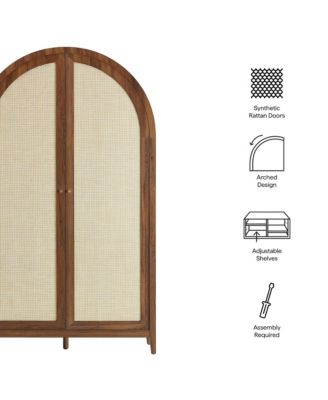 Calista 79" Tall Wide Rattan Arched Storage Cabinet