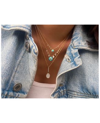 14K White & Yellow Gold Turquoise, Emerald, & Diamond Dangle Pendant Necklace, 16-18"