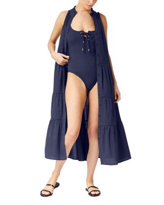  Tracy Cotton Tiered Midi Shirt Cover-Up Dress