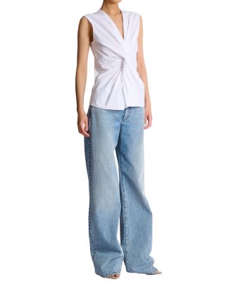  Draped Sleeveless Cotton Poplin Shirt