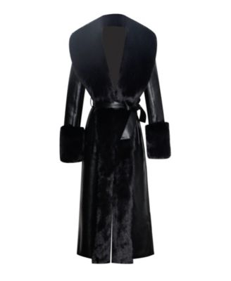  Zaida Faux Fur Trim Faux Leather Coat