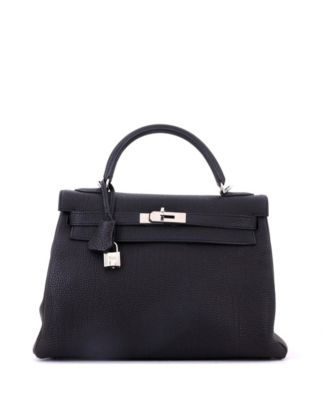 Kelly 32 Handbag Black Togo with Palladium Hardware