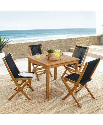Vienna Outdoor Patio Teak Wood Dining Set with Rope Folding Chairs, Set of 5