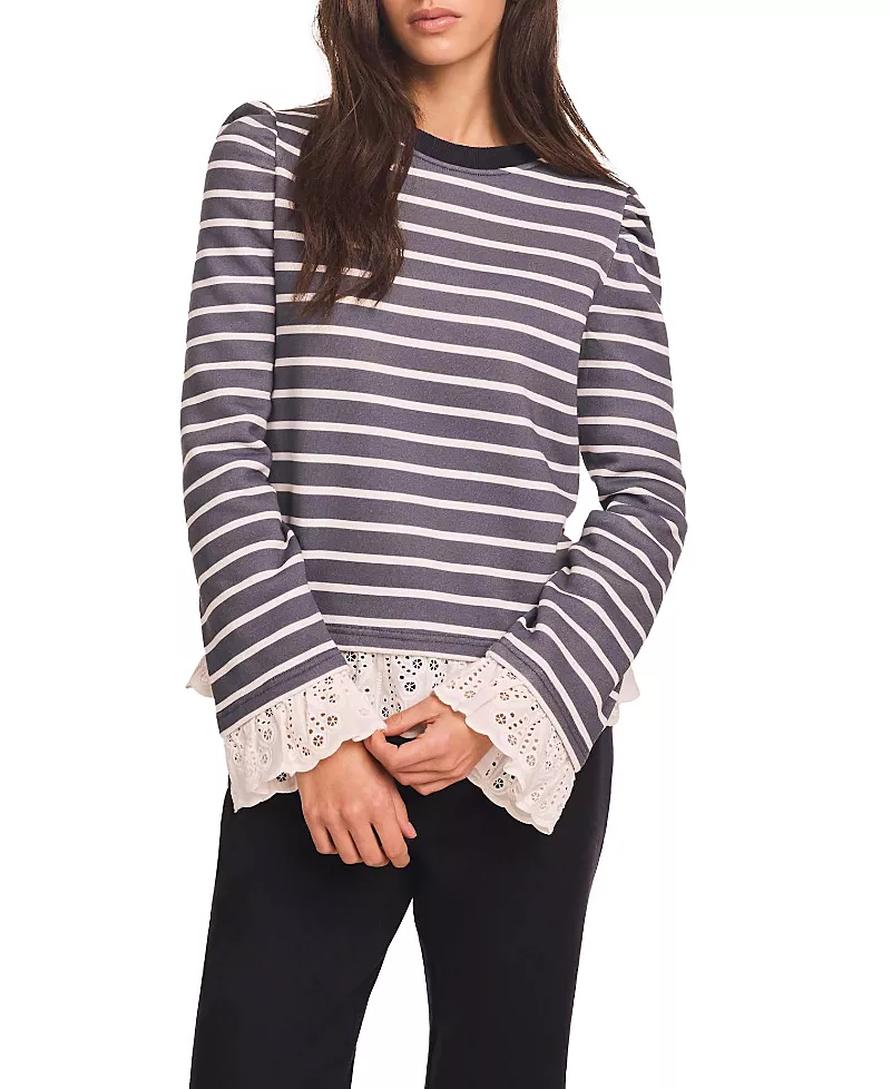 Mint Velvet Women's Stripe Woven Mix Sweatshirt