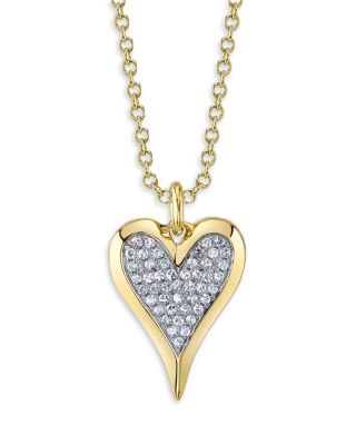 14K Yellow Gold Diamond Pav&eacute; Heart Pendant Necklace, 18"