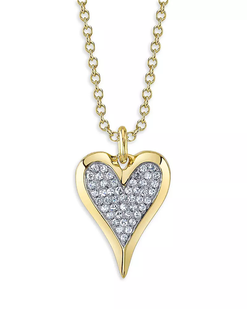 Shy Creation 14K Yellow Gold Diamond Pave Heart Pendant Necklace, 18