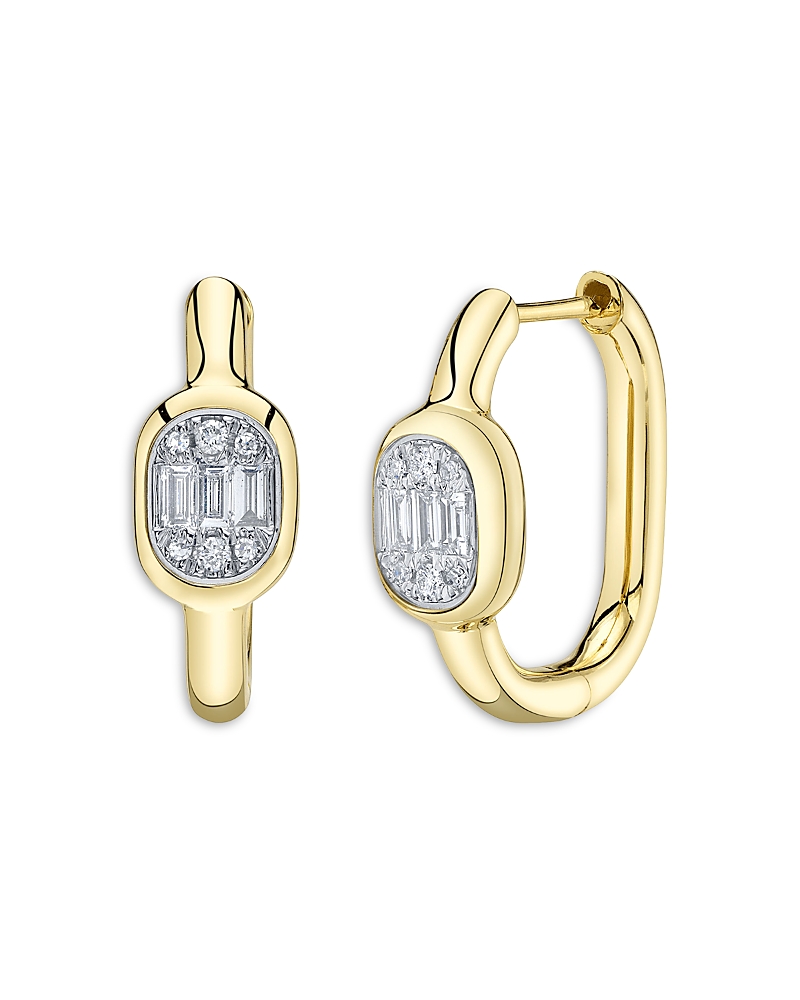 Shy Creation 14K Yellow Gold Diamond Baguette & Round Cluster Hoop Earrings