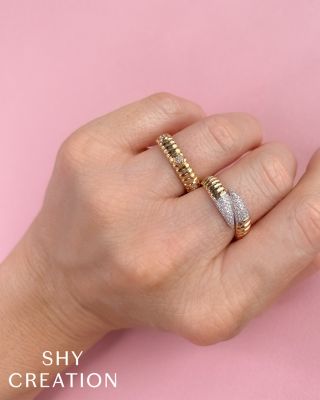 14K Yellow Gold Diamond Pav&eacute; Ridge Texture Bypass Ring