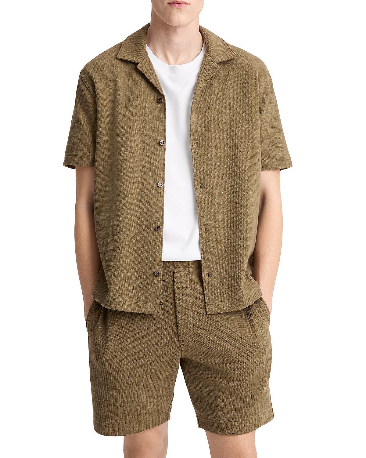 Vince Cotton Blend Boucle Regular Fit Button Down Camp Shirt
