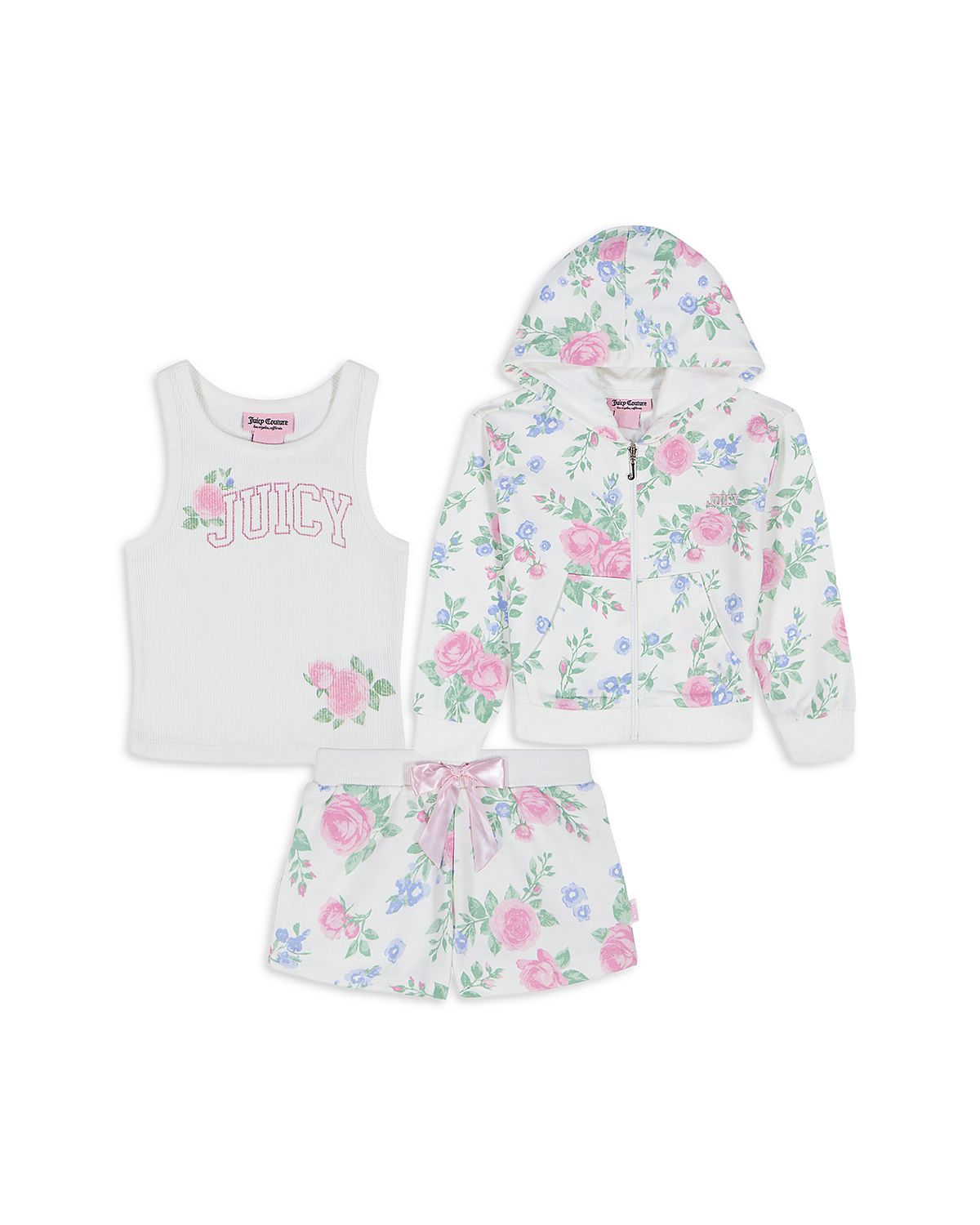 Juicy Couture Girls' French Terry Zip Hoodie, Tank Top & Shorts Set - Little Kid