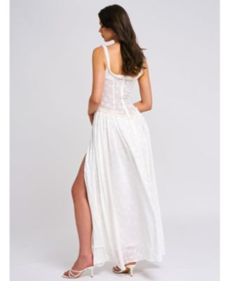  Ulissa High Slit Square Neck Jacquard Maxi Dress