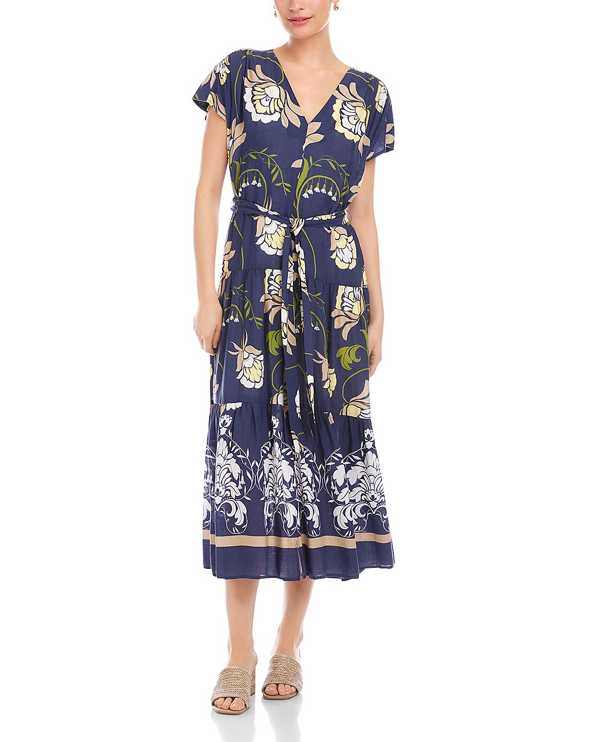 Fifteen Twenty Kristine Tiered Front Slit Midi Dress