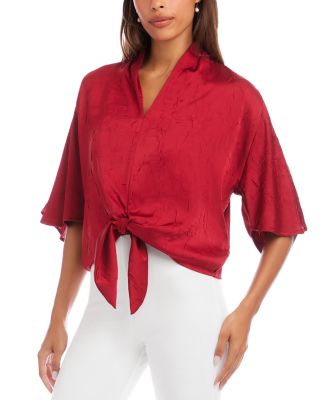 Flare Sleeve Tie Front Top