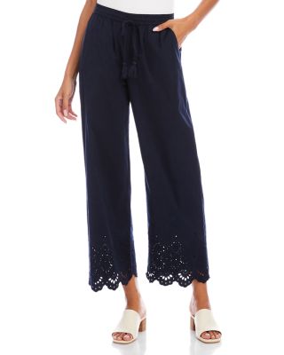 Embroidered Scallop Edge Cropped Pants
