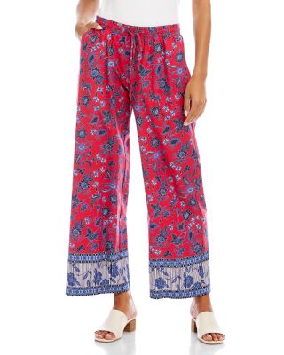 Drawstring Border Print Cropped Pants