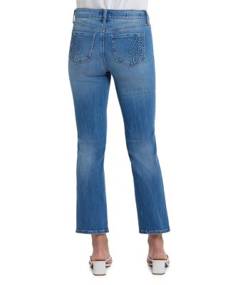Petites Marilyn Floral Pocket High Rise Straight Ankle Jeans in Pacifica
