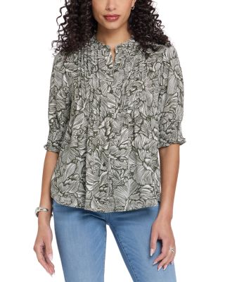 Floral Print Pleated Peasant Top