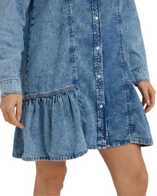 Ruffle Hem Denim Shirtdress