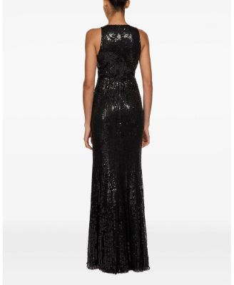 Black Flower Sequined V-Neck Maxi Dress
