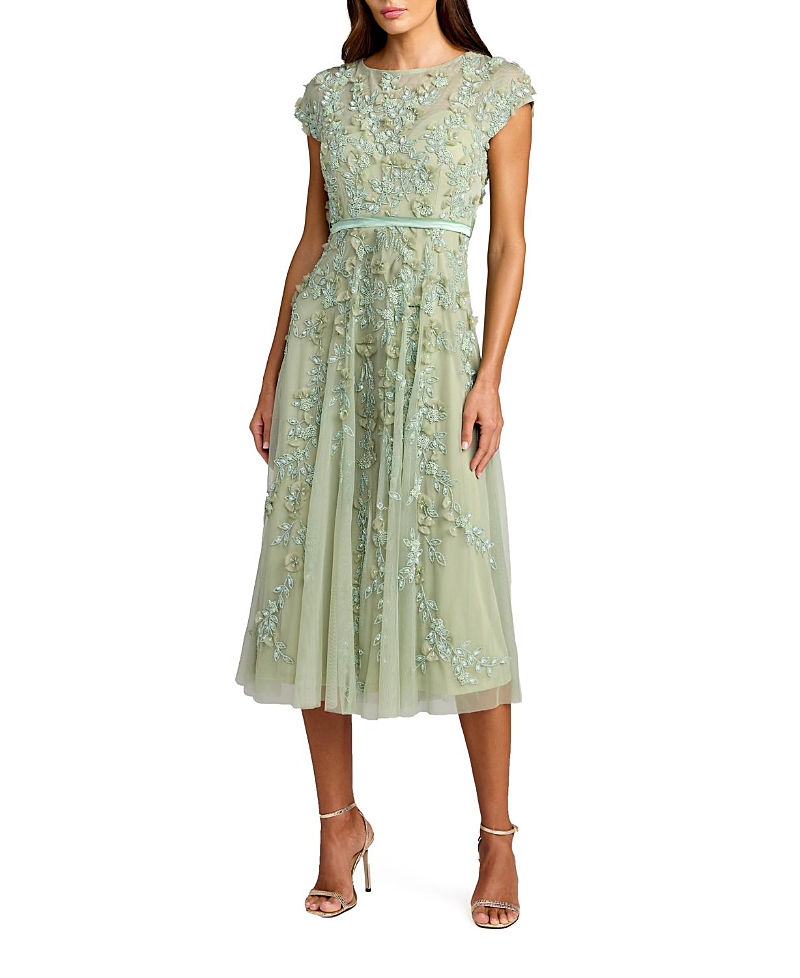 Mac Duggal Petite Floral Embellished Cap Sleeve Midi Dress