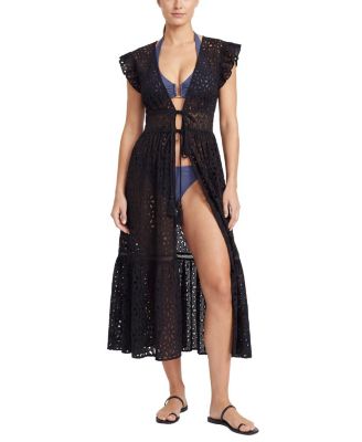  Lauren Lace-Trim Eyelet Cover-up Dress