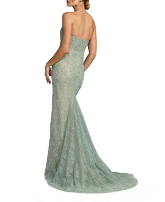 Beaded Satin Rose Cape Strapless Bustier Gown