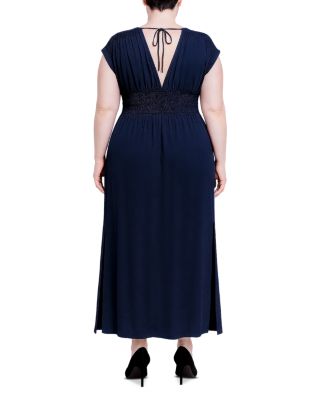 Plus Size Deep V-Neck Side Slit Maxi Dress