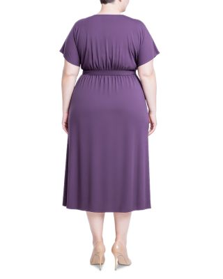 Plus Size Flowy Tie Front Midi Flutter Sleeve Dress