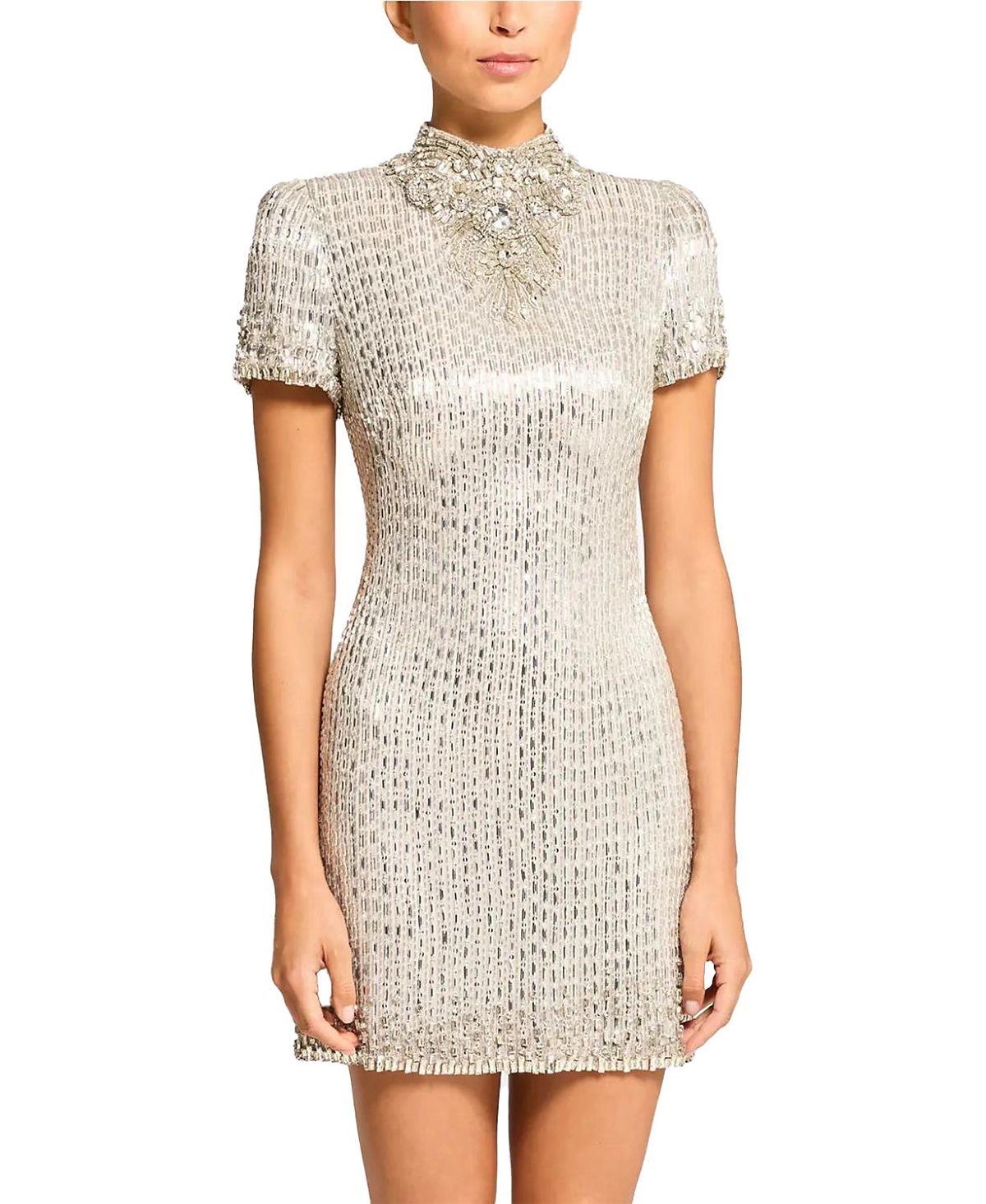 Jenny Packham Kitty Crystal-Embellished Turtleneck Mini Dress