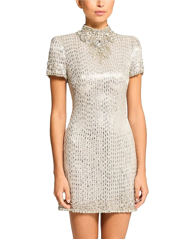 Jenny Packham Kitty Crystal-Embellished Turtleneck Mini Dress