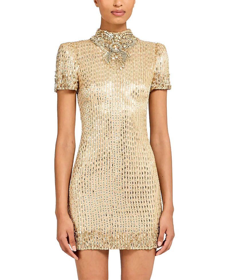 Jenny Packham Kitty Crystal-Embellished Turtleneck Mini Dress