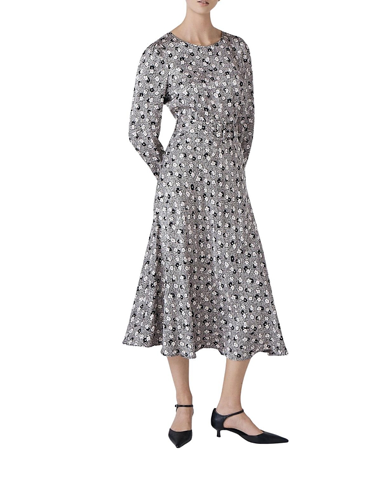 Ghost London Sophia Floral Satin Midi Belted Dress