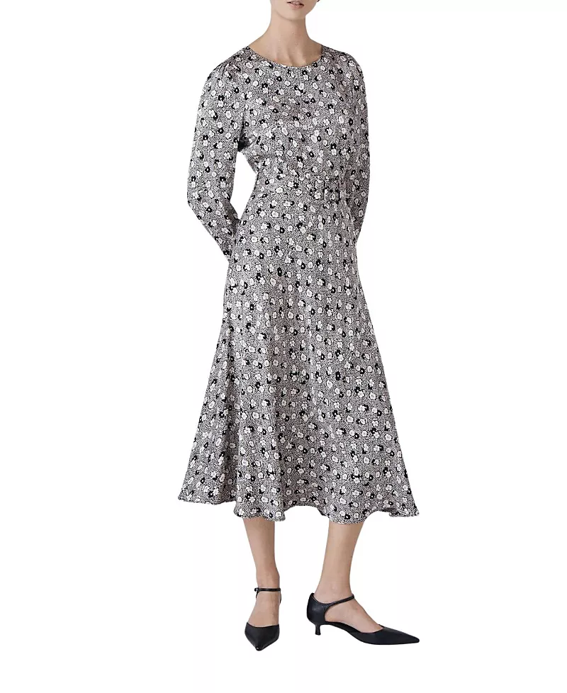 Ghost London Sophia Floral Satin Midi Belted Dress