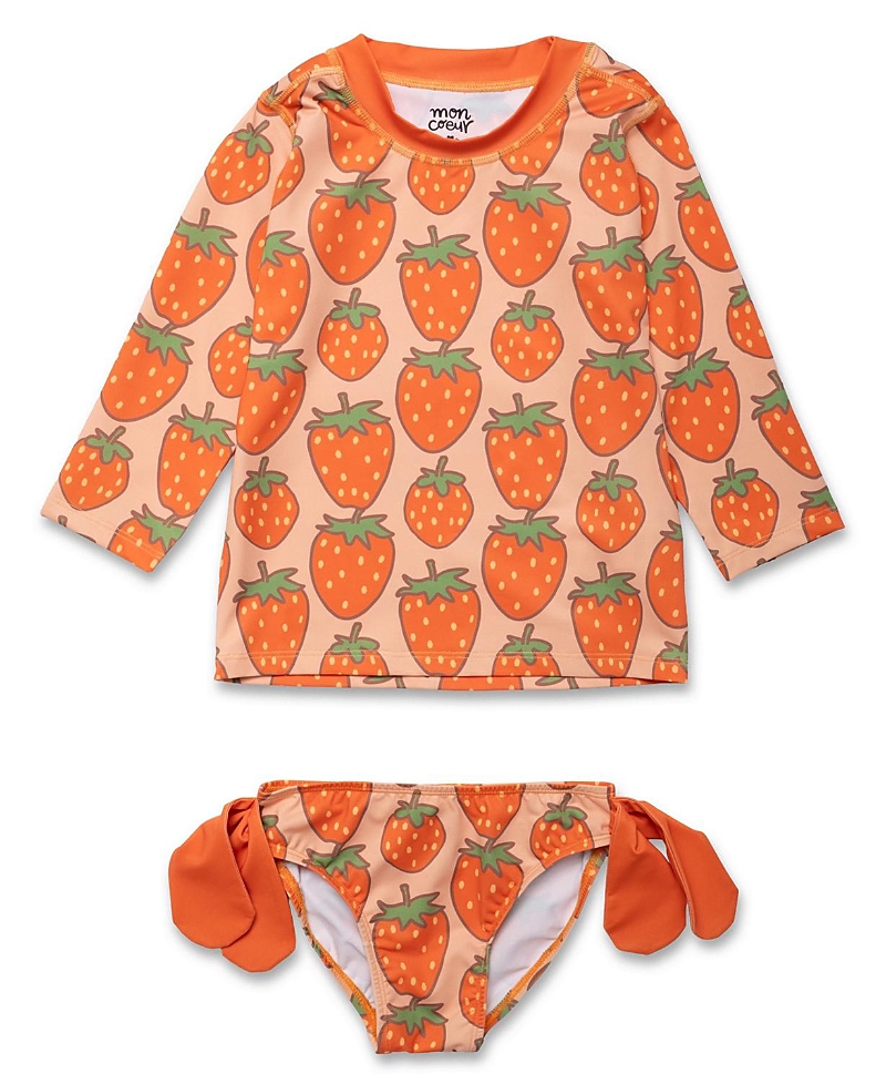 Mon Coeur Girls' Recycled Strawberry Rashguard Bikini Set - Baby, Little Kid