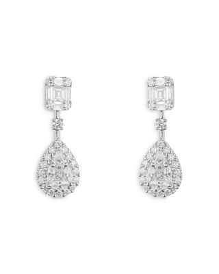 18K White Gold Mosaic Diamond Mixed Cut Drop Earrings