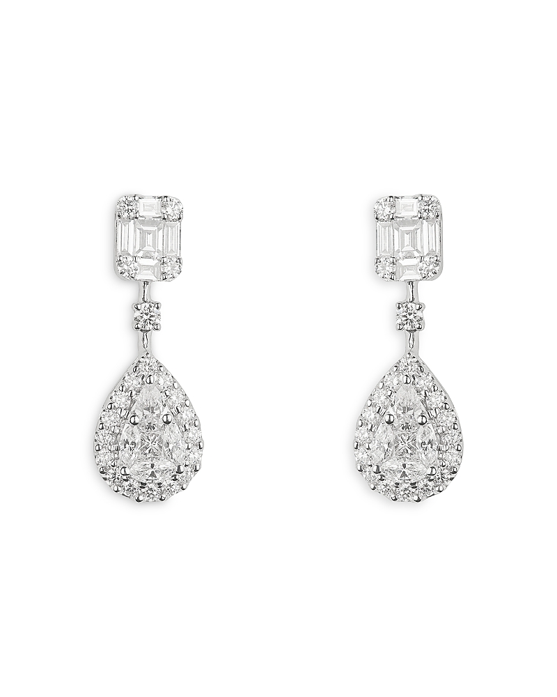 Zydo 18K White Gold Mosaic Diamond Mixed Cut Drop Earrings